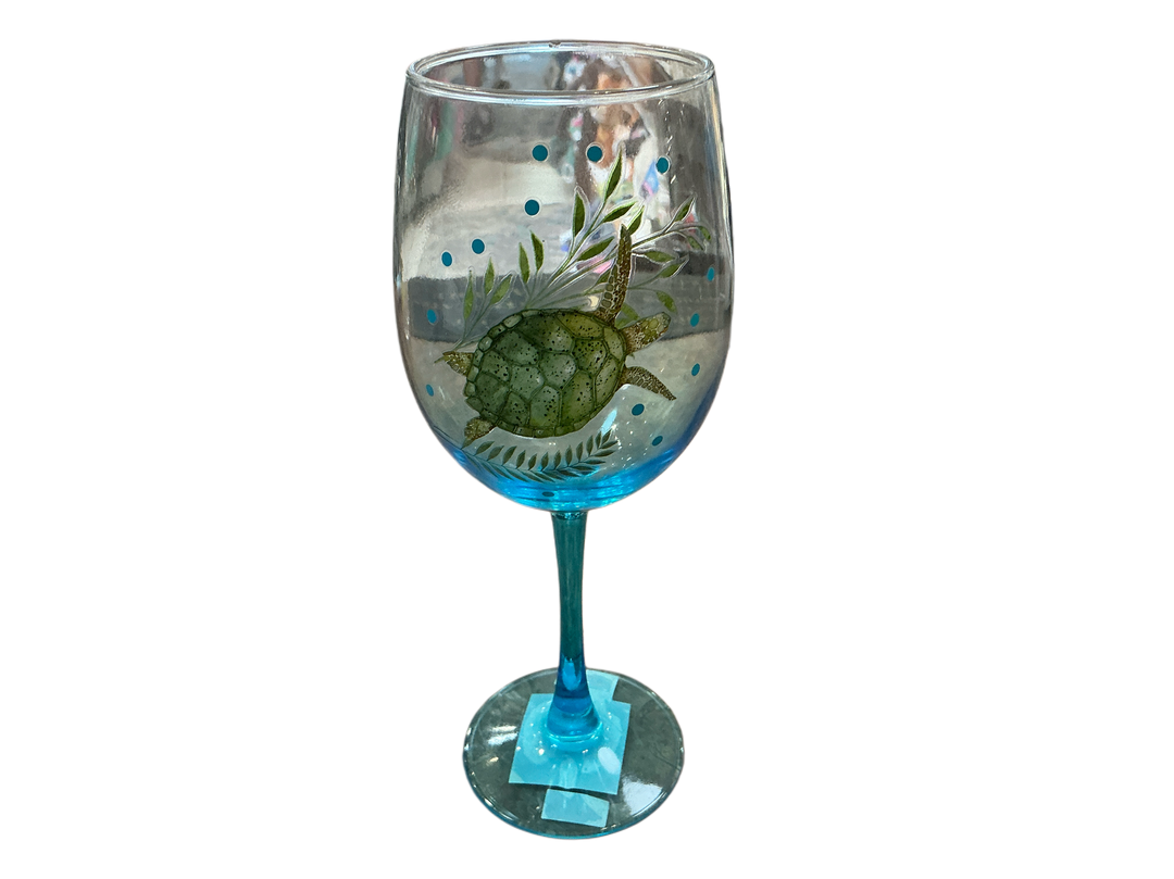Wine Glass Blue w/Turtle GER