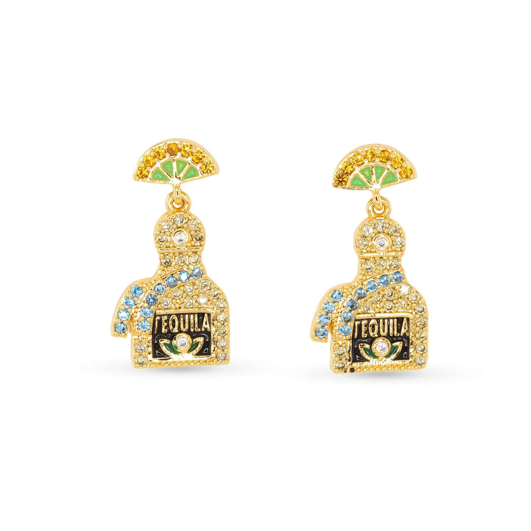 Gold CZ Blue Tequila Earrings ABC926