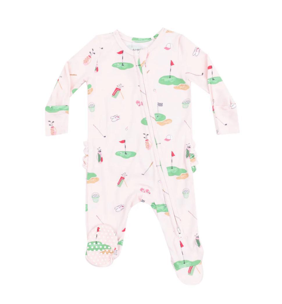 Golf Things Pink Zipper Ruffle Footie ANG325