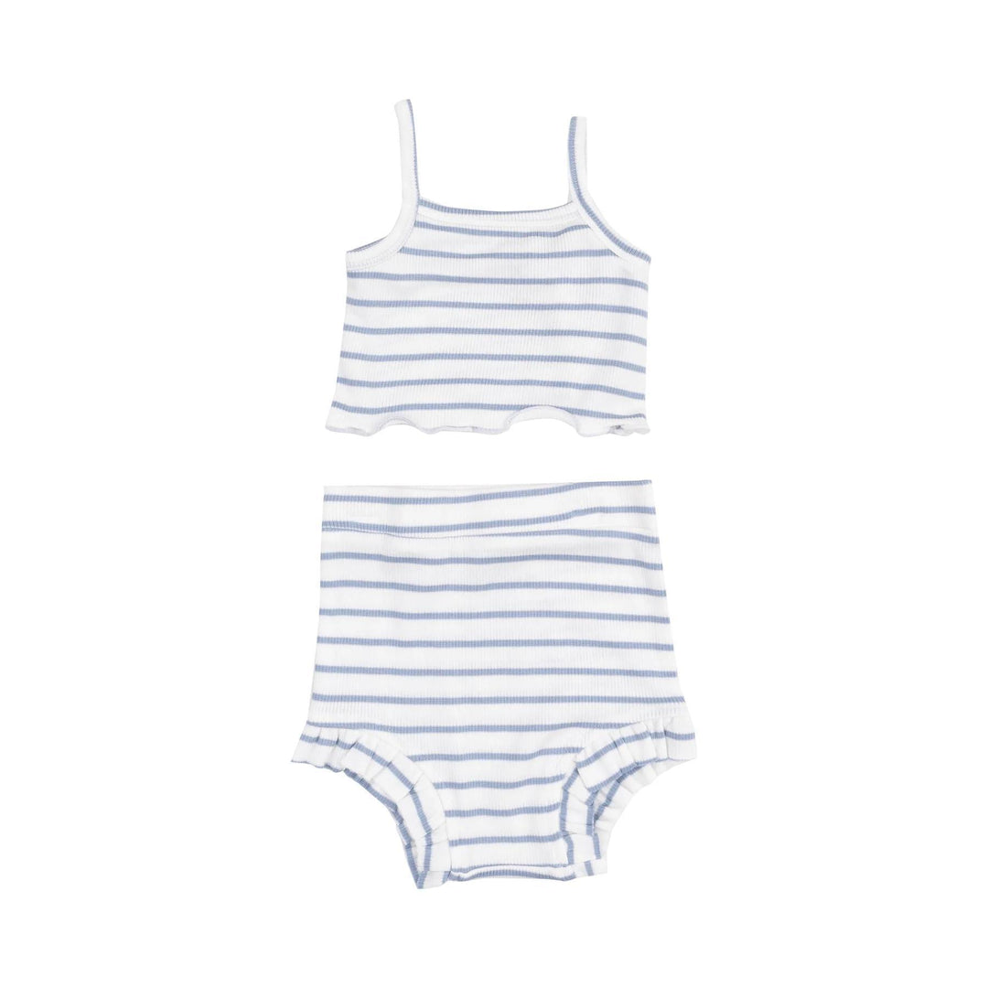 French Stripe Dusty Blue Crop Tank & High Waisted Shorts ANG325