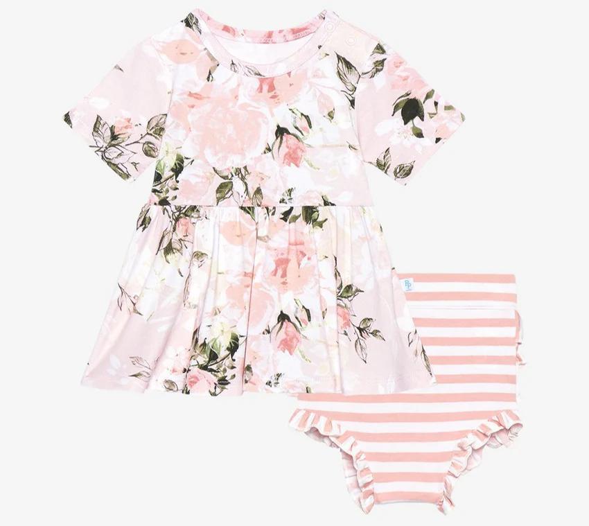 Vintage Pink Rose Short Sleeve Peplum & Bloomer Set PPI