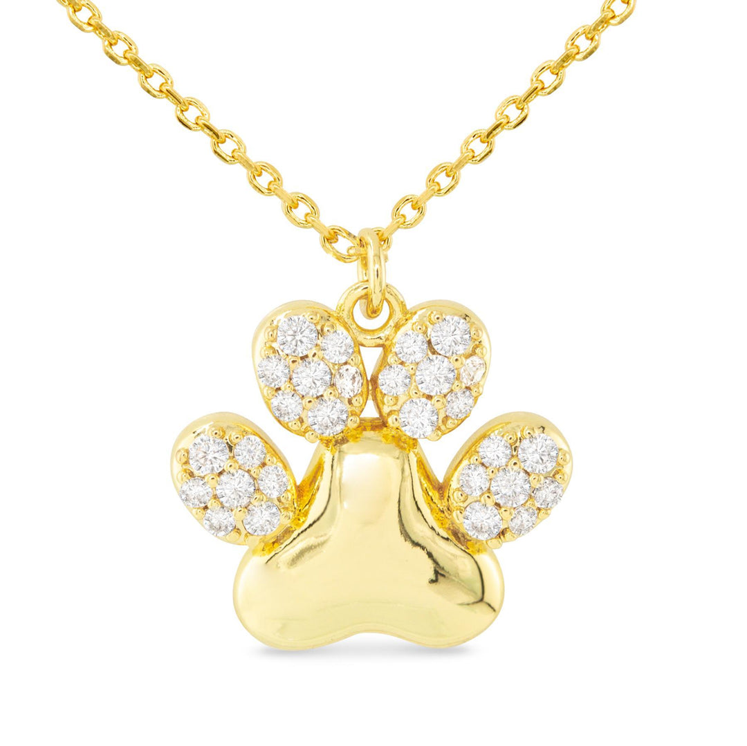 Gold CZ Paw Print Necklace ABC526