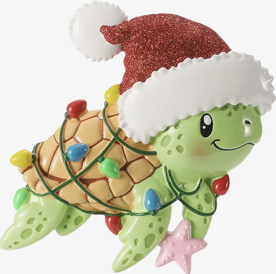Turtle In Santa Hat/Lights Personalized Ornament PXO726