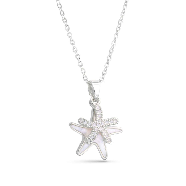 Mother of Pearl and CZ Double Starfish Necklace  ABC926