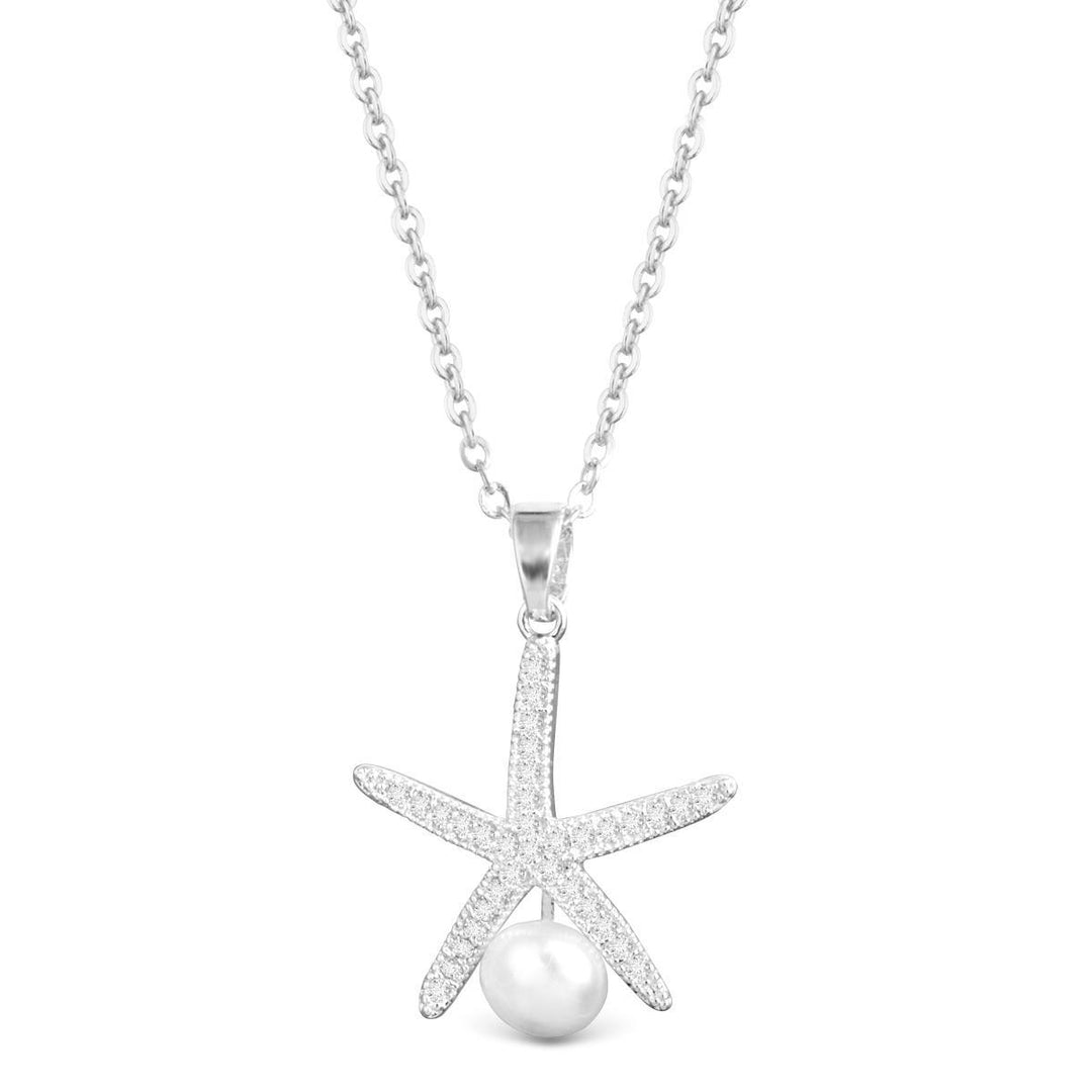 CZ Starfish with Pearl Necklace - Silver ABC526