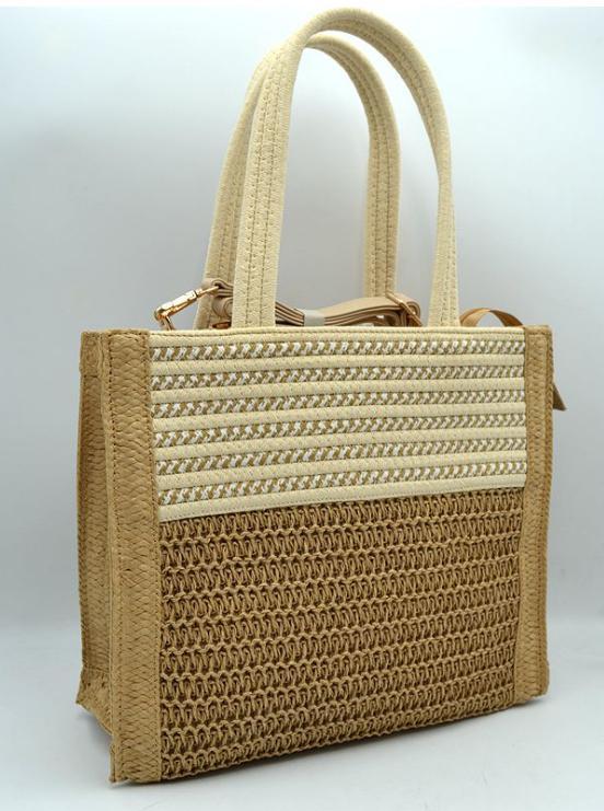 Striped Top Panel Woven Tote w/Strap T8281 EMH325