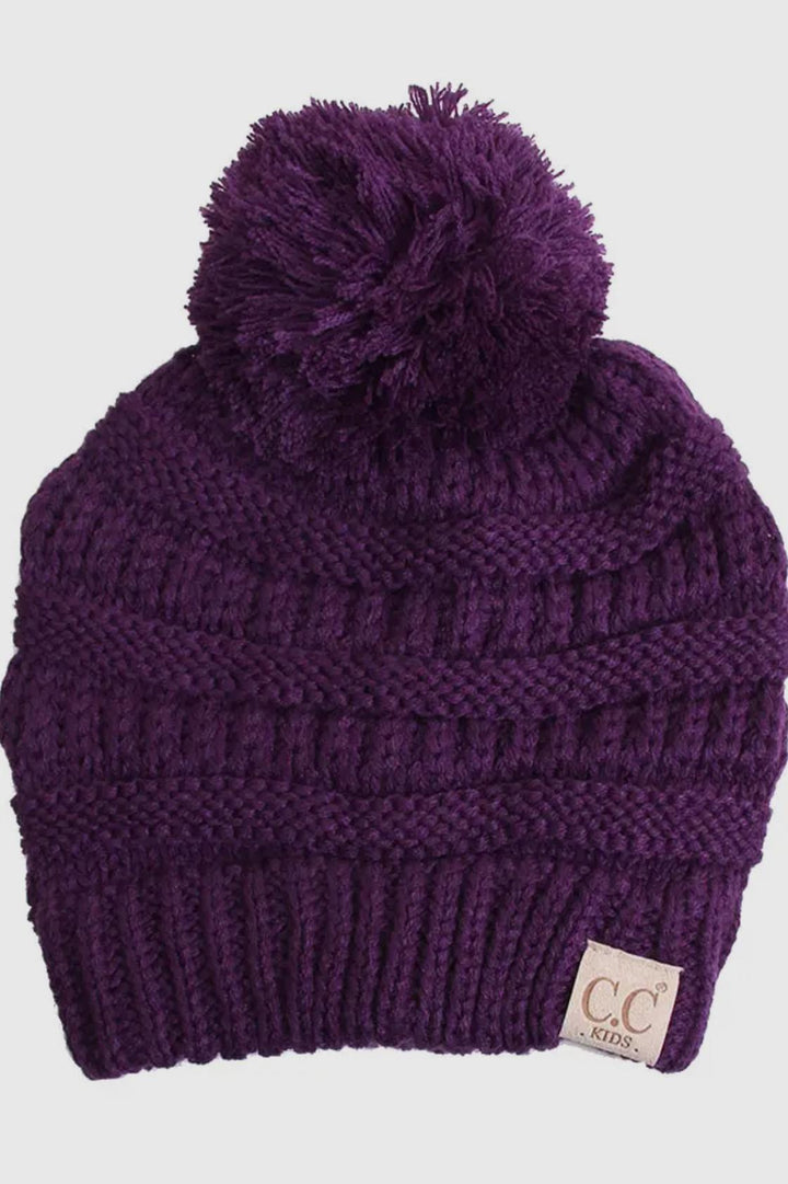 Kids Solid Knit Pom Beanie HAN925