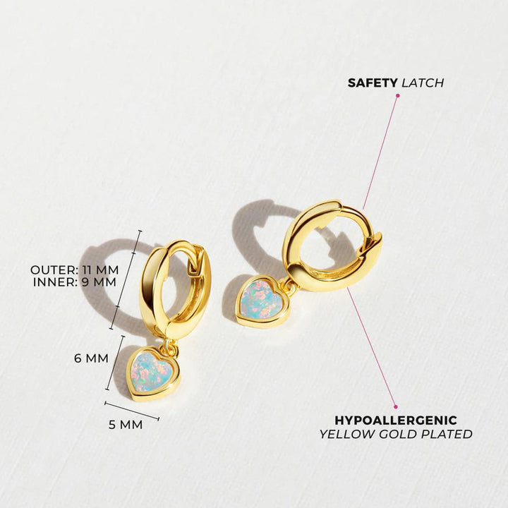 Opal Heart Dangle Huggie Hoops Gold Plated ISJ1024
