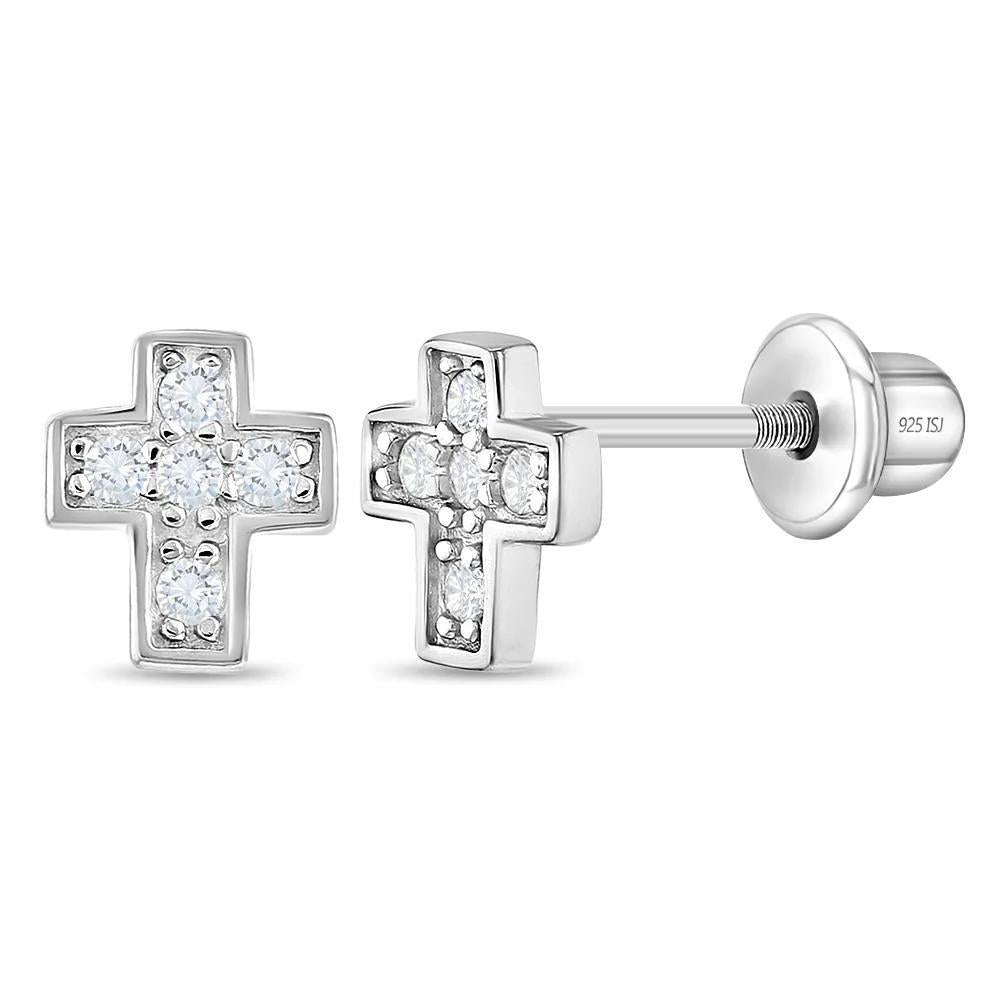Tiny Classic CZ Cross Kids Earrings ISJ1025