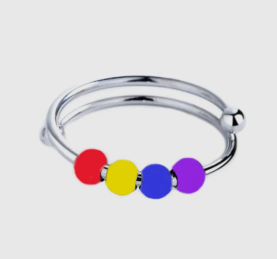 Fidget Anti Anxiety Adjustable Rainbow Ball Ring MBZ525