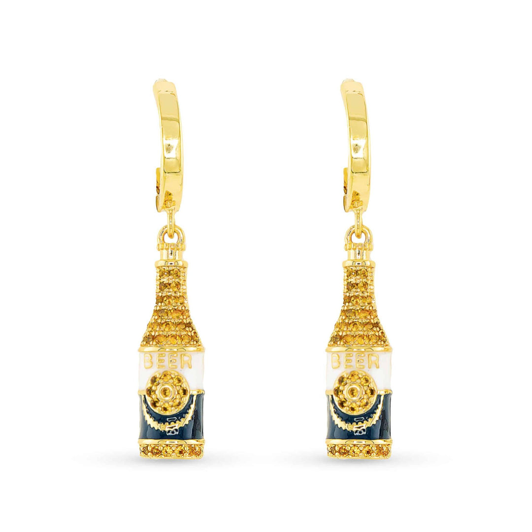 Gold CZ Beer Bottle Earrings ABC926