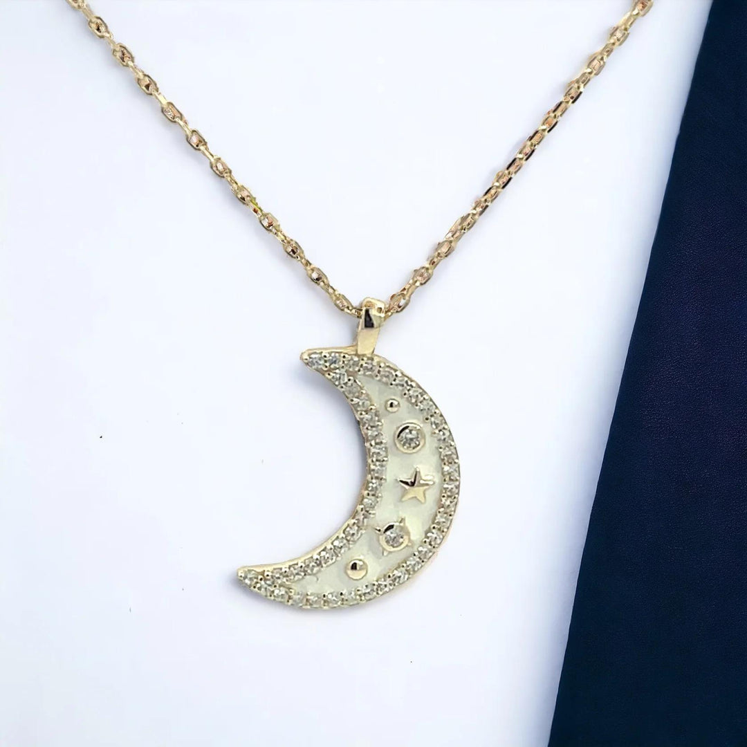 Crescent Moon w/Stones Gold Necklace LJW525
