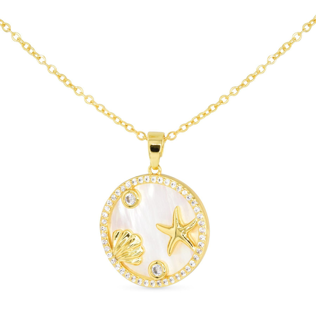 Gold CZ & Mother of Pearl Coastal Disk Necklace ABC526