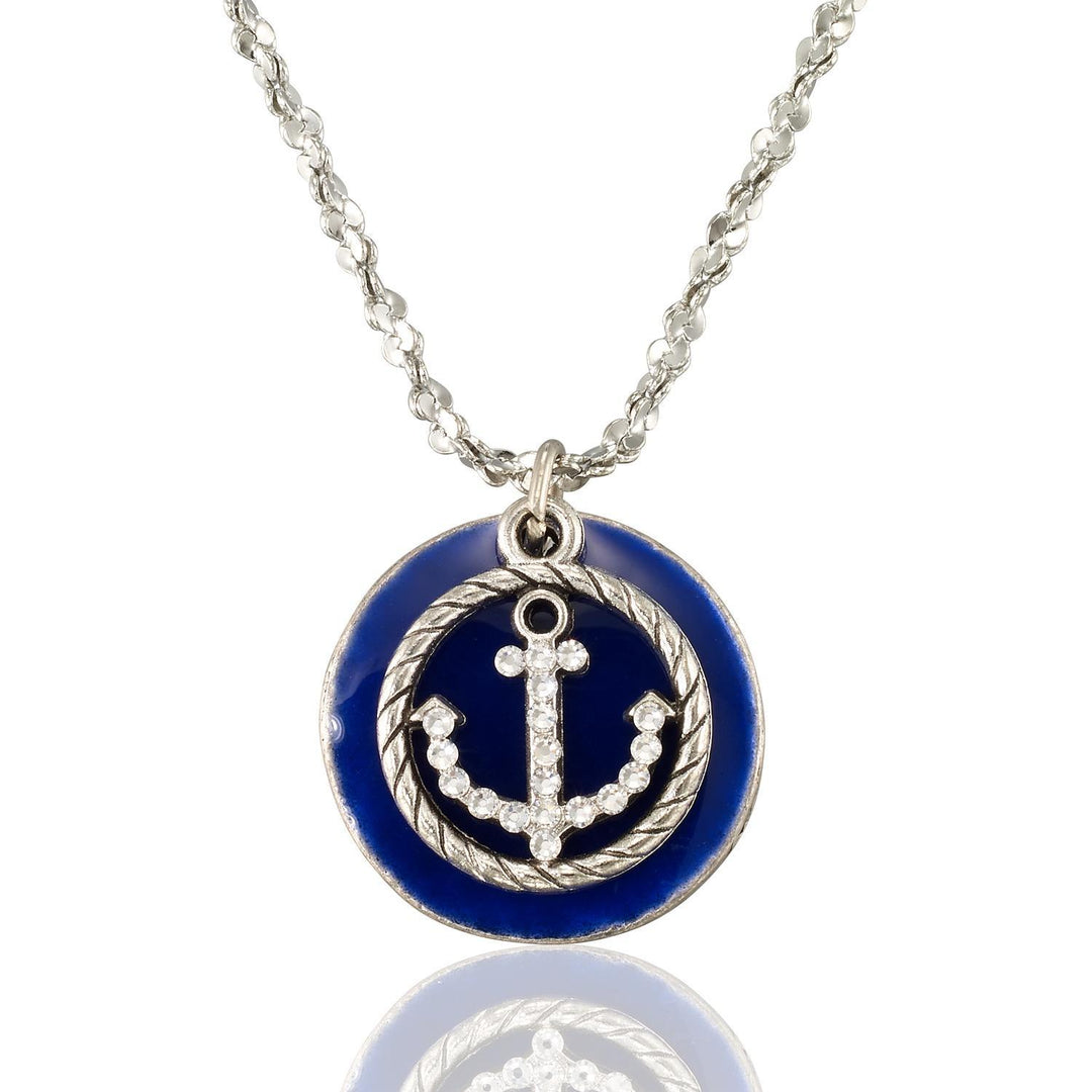 Timeless Nautical Blue Anchor Crystal Necklace AKD926