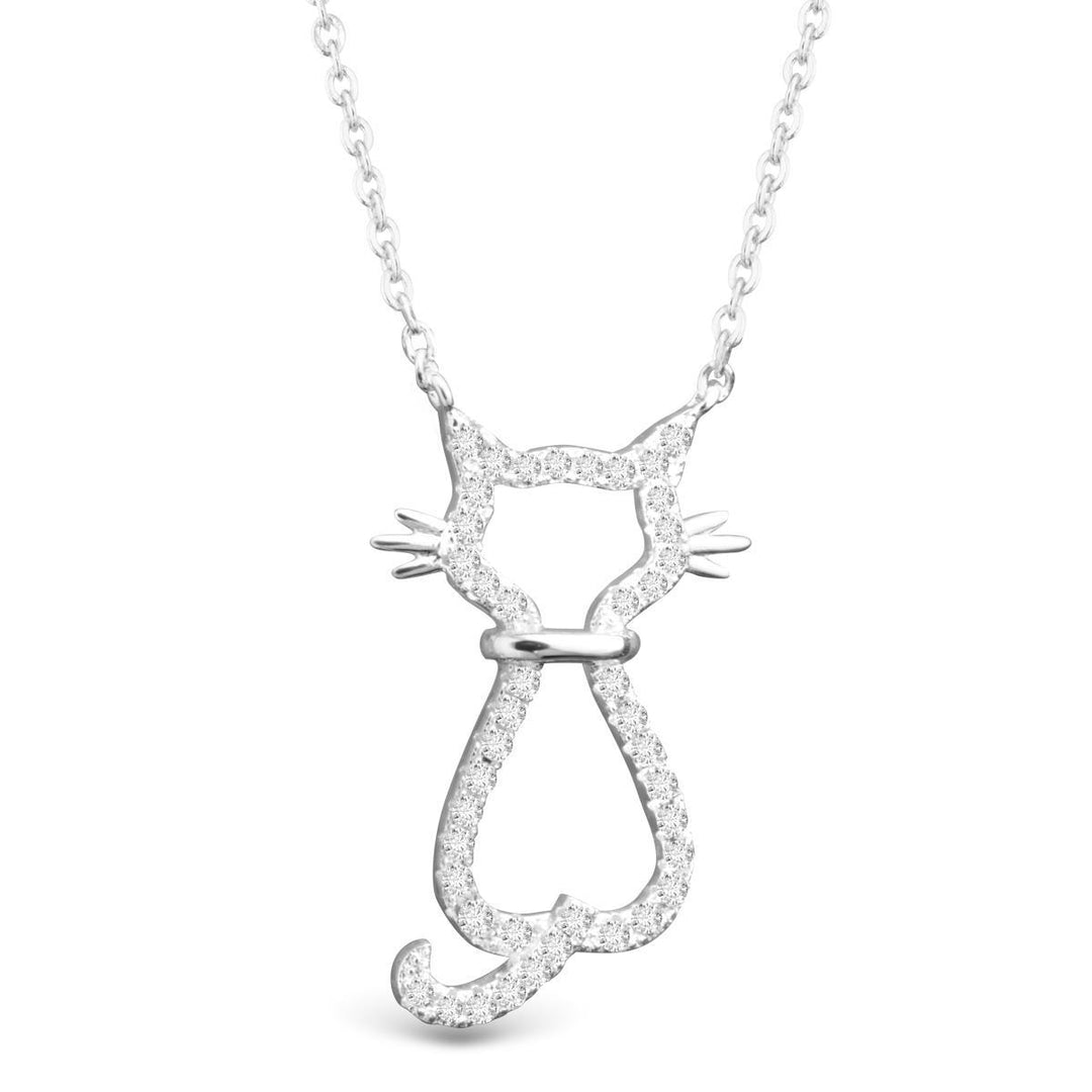 Open Cat Cz Necklace - Silver ABC526