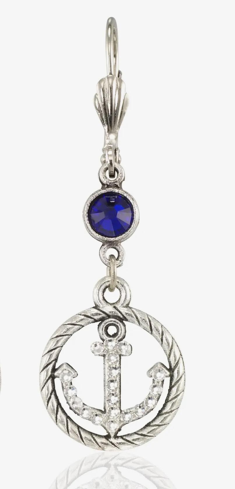 Timeless Nautical Dangle Anchor Crystal Earrings AKD526