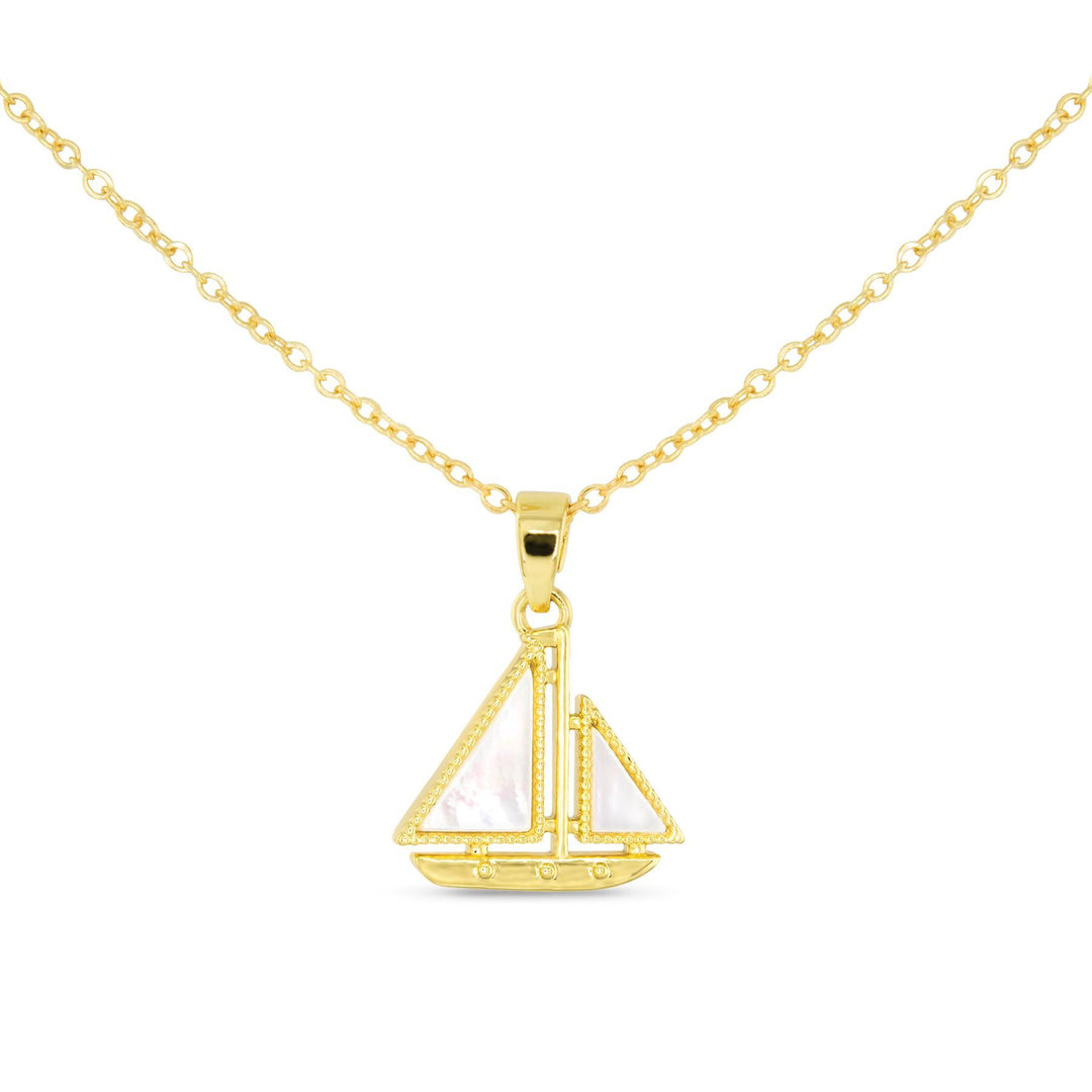 Gold Mother of Pearl Sailboat Necklace ABC526