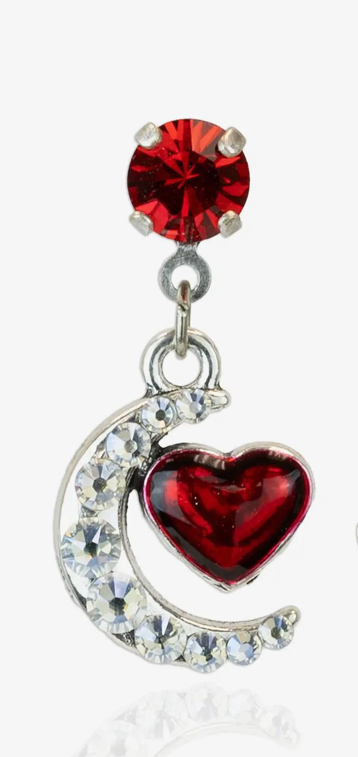 Red Heart Love To The Moon/Back Crystal Charm Post Earring AKD0126