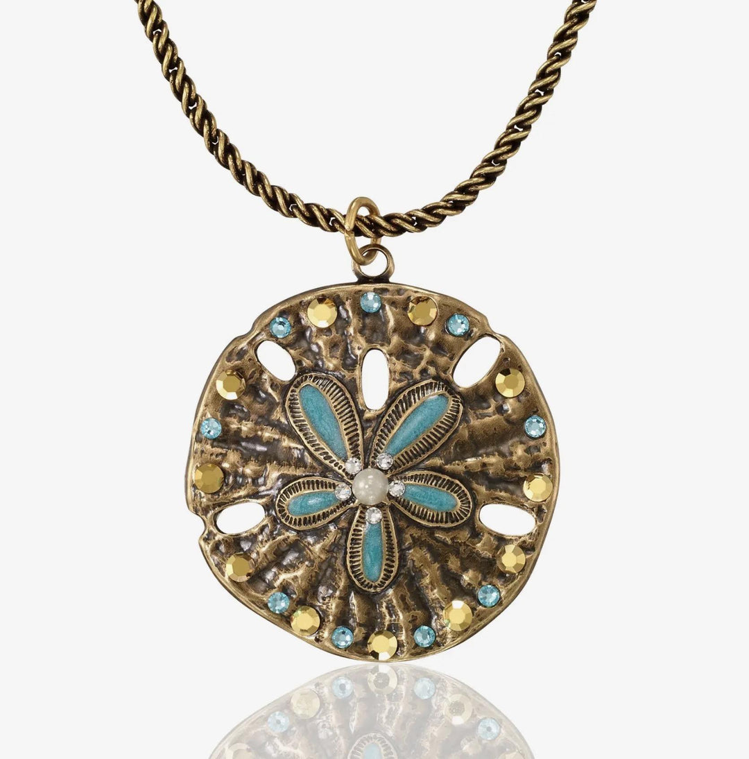 Sand Dollar Coastal Beach Treasure Pearl Crystal Necklace AKD526