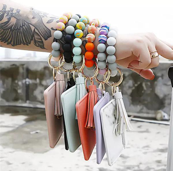 Wallet Wristlet Silicone Bead Tassel Keychain MBZ824