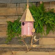 31" LONG METAL & PINK PORCELAIN HANGING BIRDHOUSE "PARIS" ZAR826