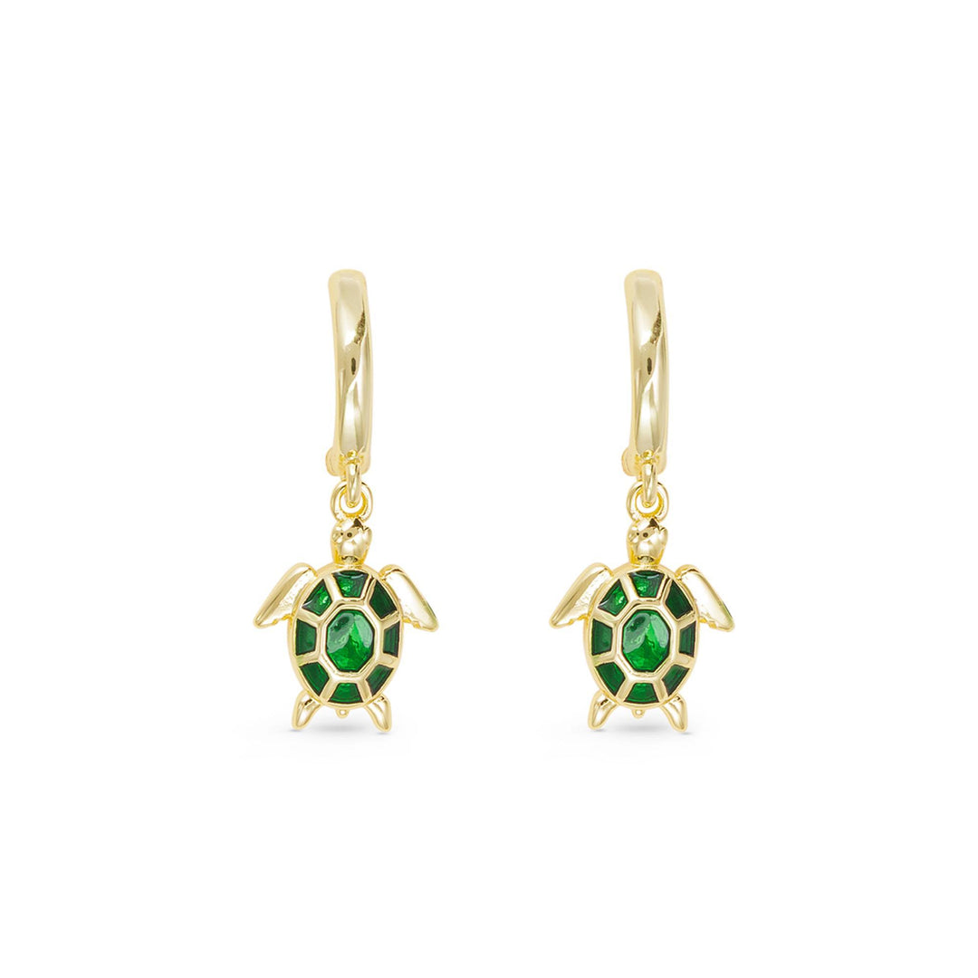 Gold Enamel Green Sea Turtle Earrings ABC526