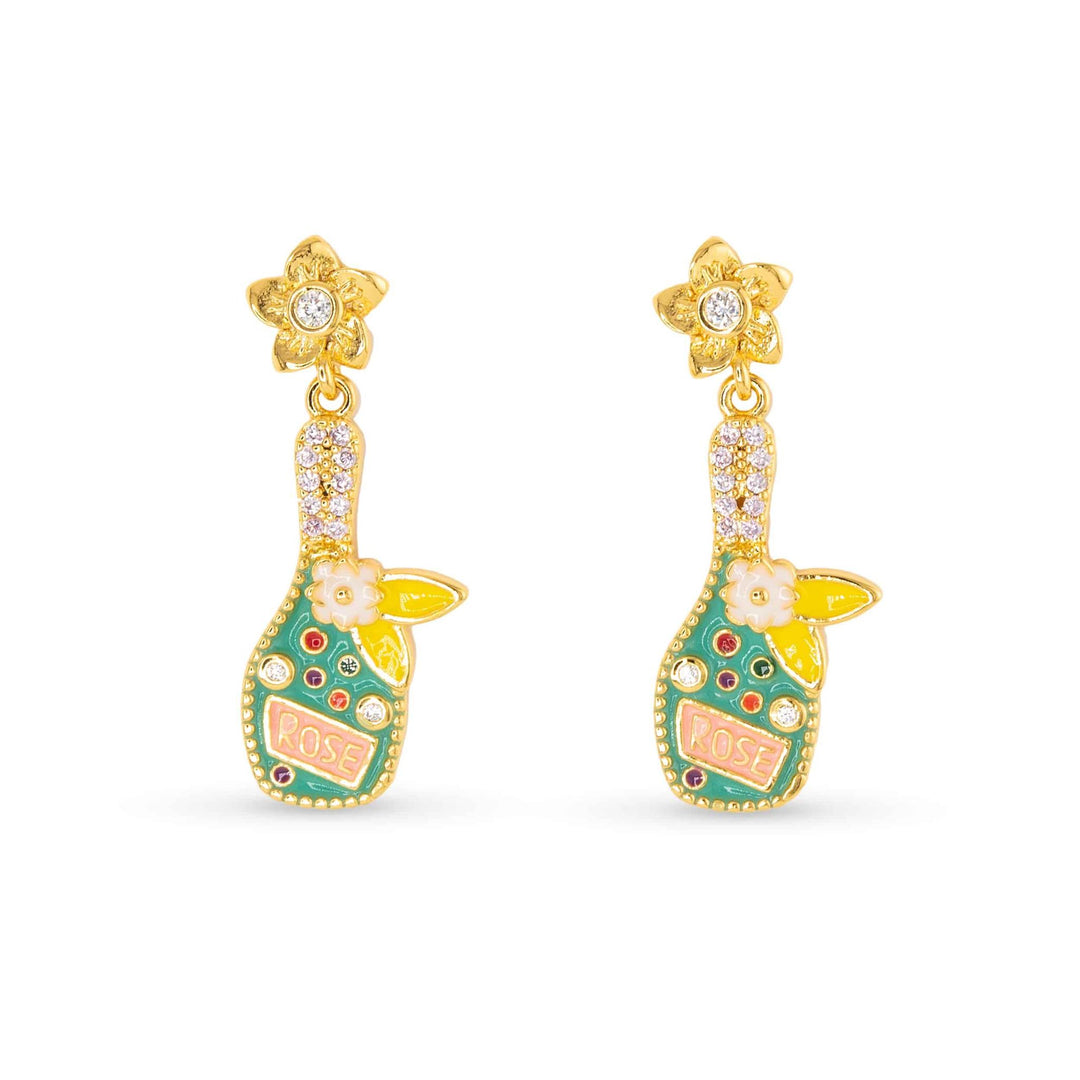 Gold Enamel Bottle Earrings ABC926