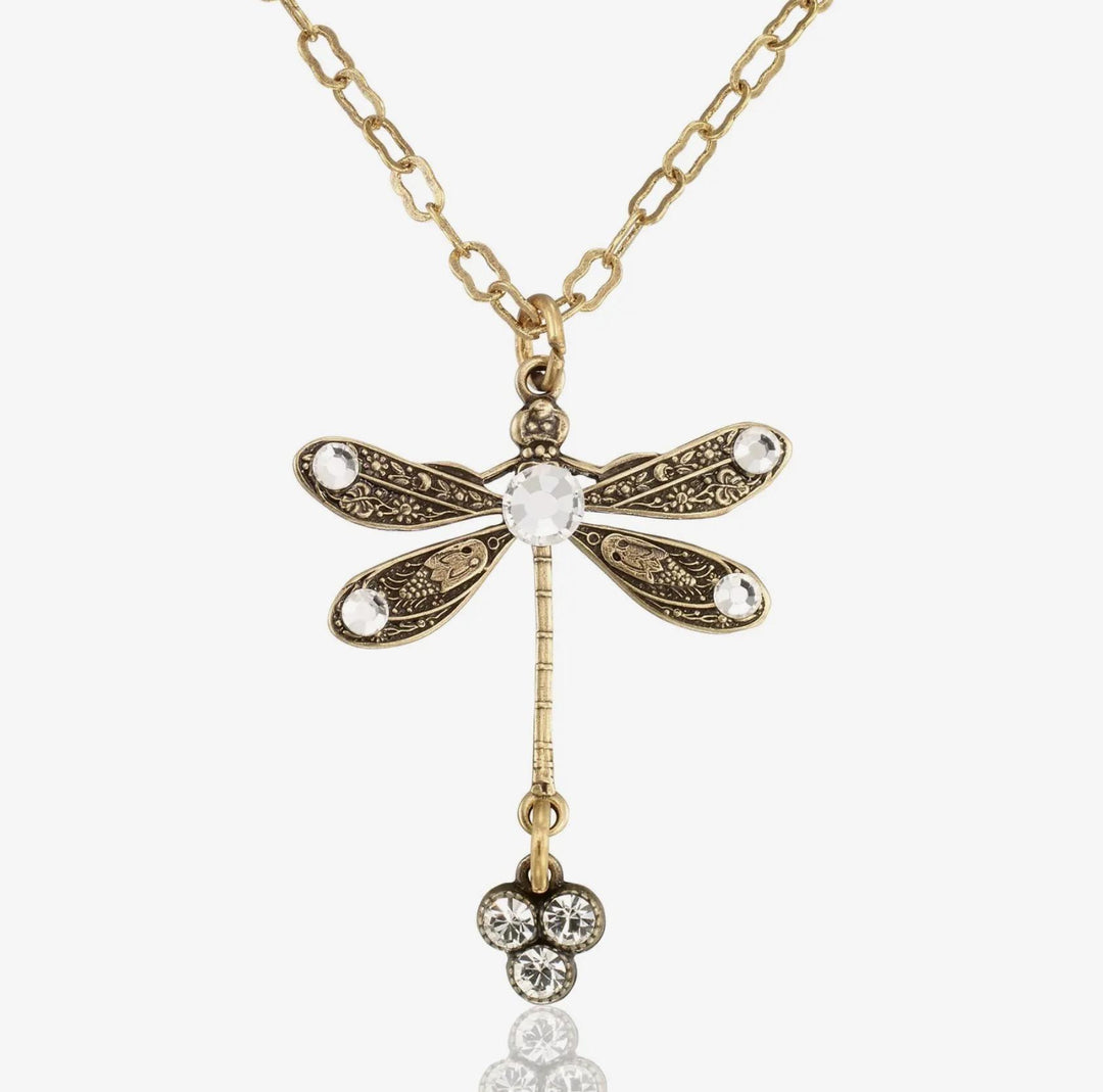 Spring Skimmer Fresh Crystal Drop Dragonfly Pendant Necklace AKD526