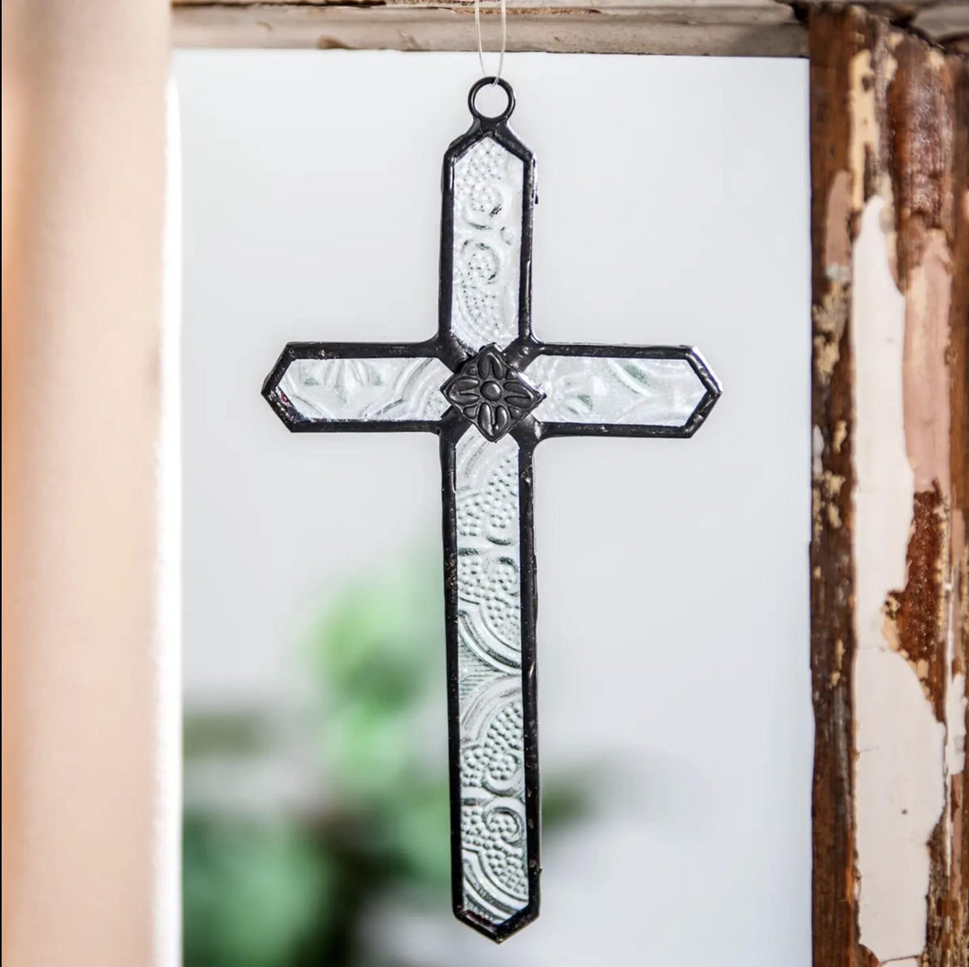 Vintage Textured Glass Cross Ornament DEV1026