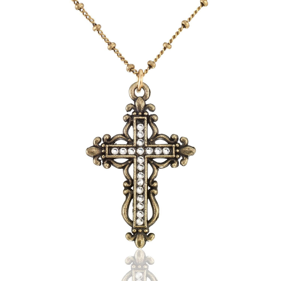 Vintage Inspired Ornate Devotion Crystal Cross Necklace ANK926