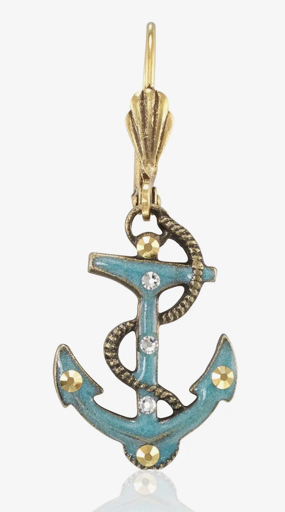 Summer Coast Admiral Anchor Charm Turquoise Crystal Earrings AKD526