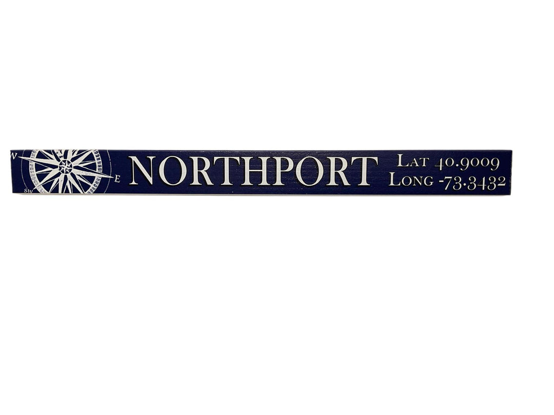 Compass Rose Blue Long/Lat Sign Northport