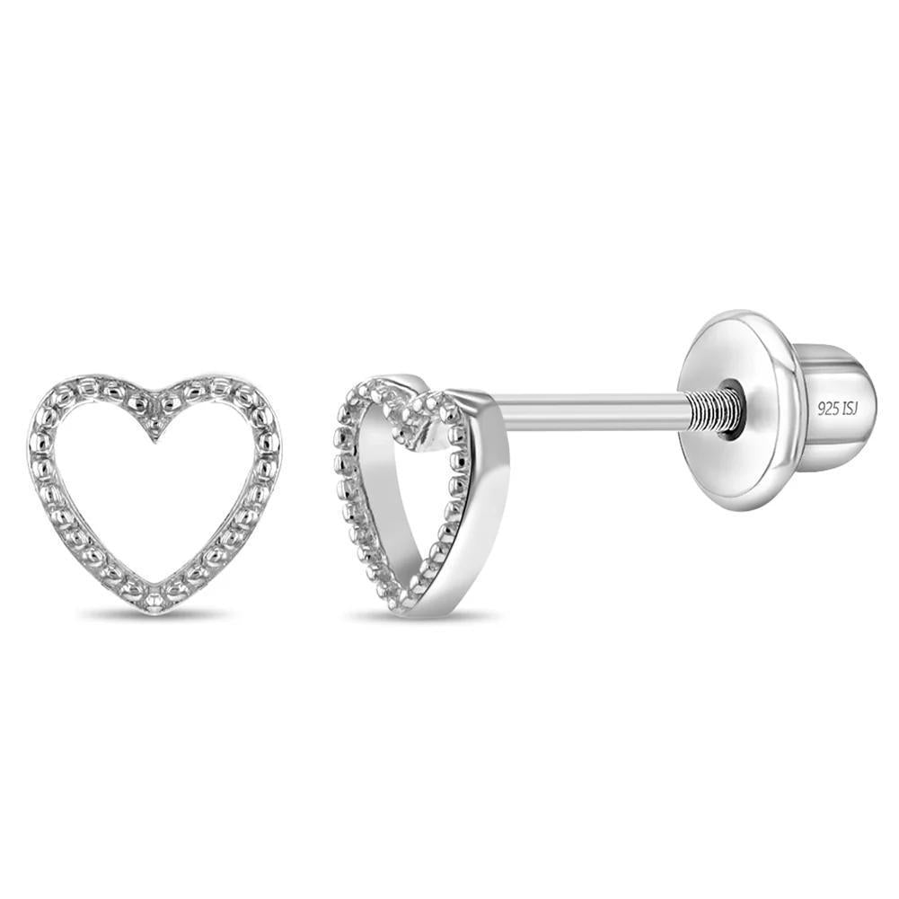 Tiny Open Textured Heart Girl Earrings ISJ1025
