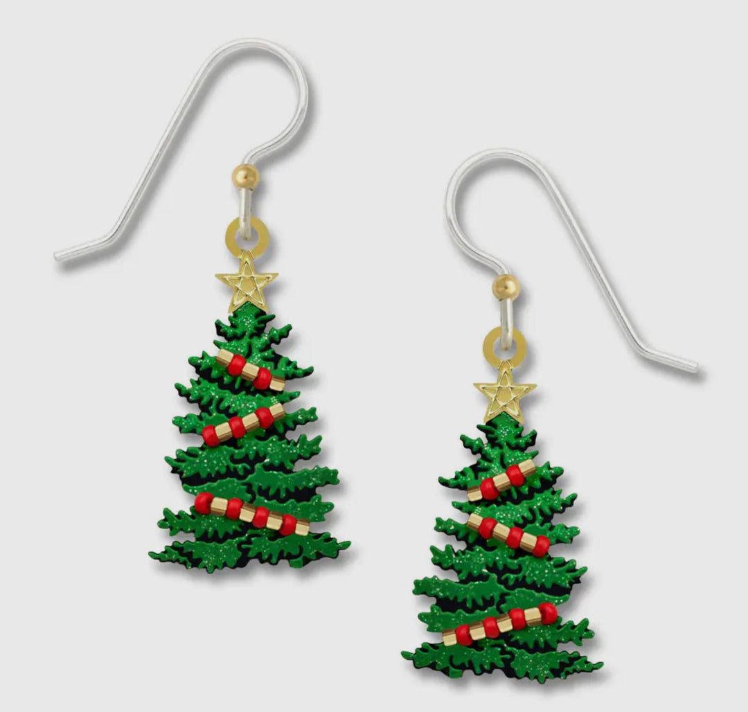 Christmas Tree w/Red Beads & GP Star Earrings 1713 SKY825