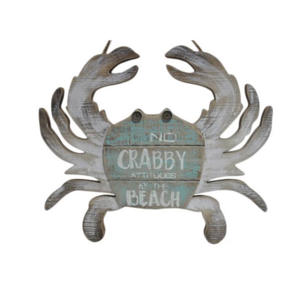 No Crabby Attitudes Wooden Hanging Sign FTG626