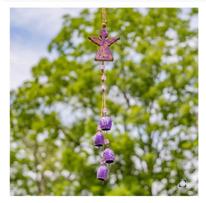 COLOR METAL & WOOD ANGEL WIND CHIMES WITH DANGLING BELLS Asst. ZAR525