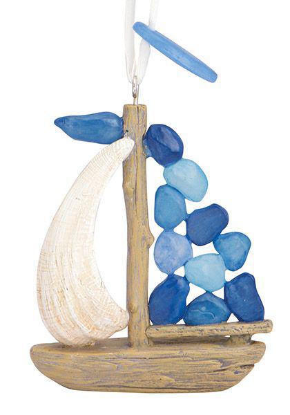 Sea Glass Sailboat Resin Ornament CPS925