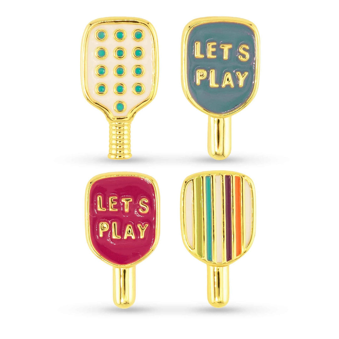 Gold Enamel Pickleball Duo Earrings ABC926