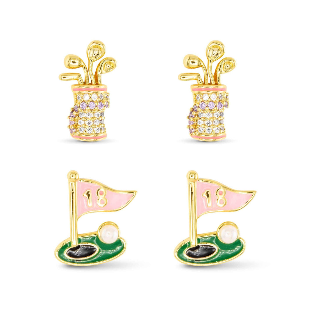 Gold CZ Golf Duo Earrings ABC926