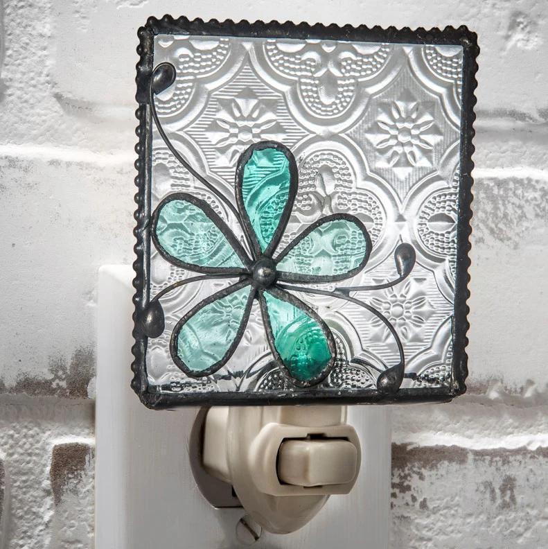 Turquoise Blue Flower Night Light DEV