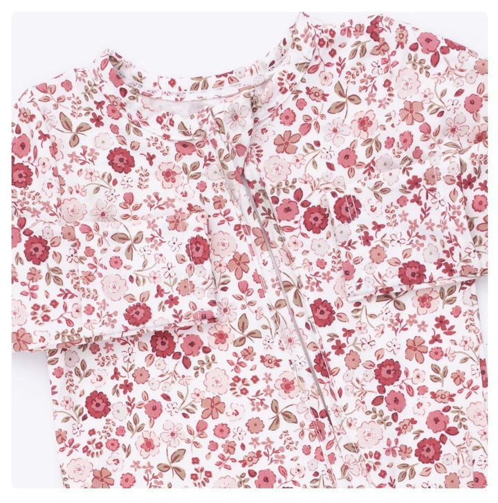 Serene Floral Ruffle Back Zipper Footie ANG826