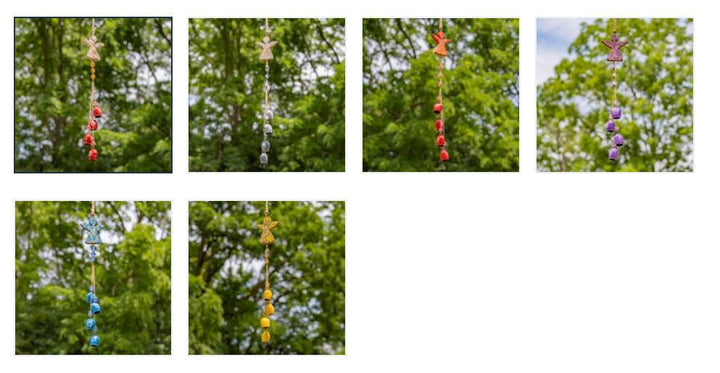 COLOR METAL & WOOD ANGEL WIND CHIMES WITH DANGLING BELLS Asst. ZAR525