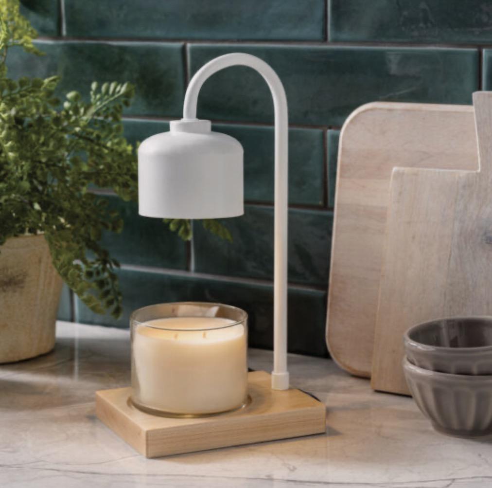 White & Wood Arched Candle Warmer Lamp CWE726