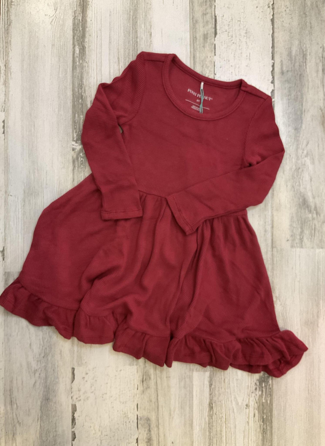 Crimson Waffle Ruffled Twirl Dress PPI924