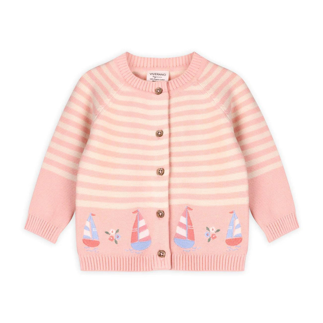Sailboats & Stripe Baby Sweater Knit Cardigan VIV626