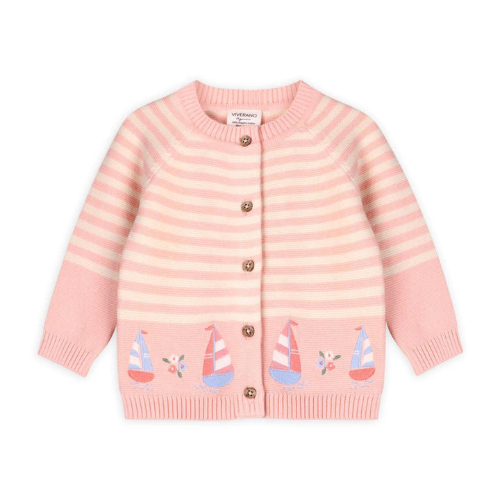 Sailboats & Stripe Baby Sweater Knit Cardigan VIV626
