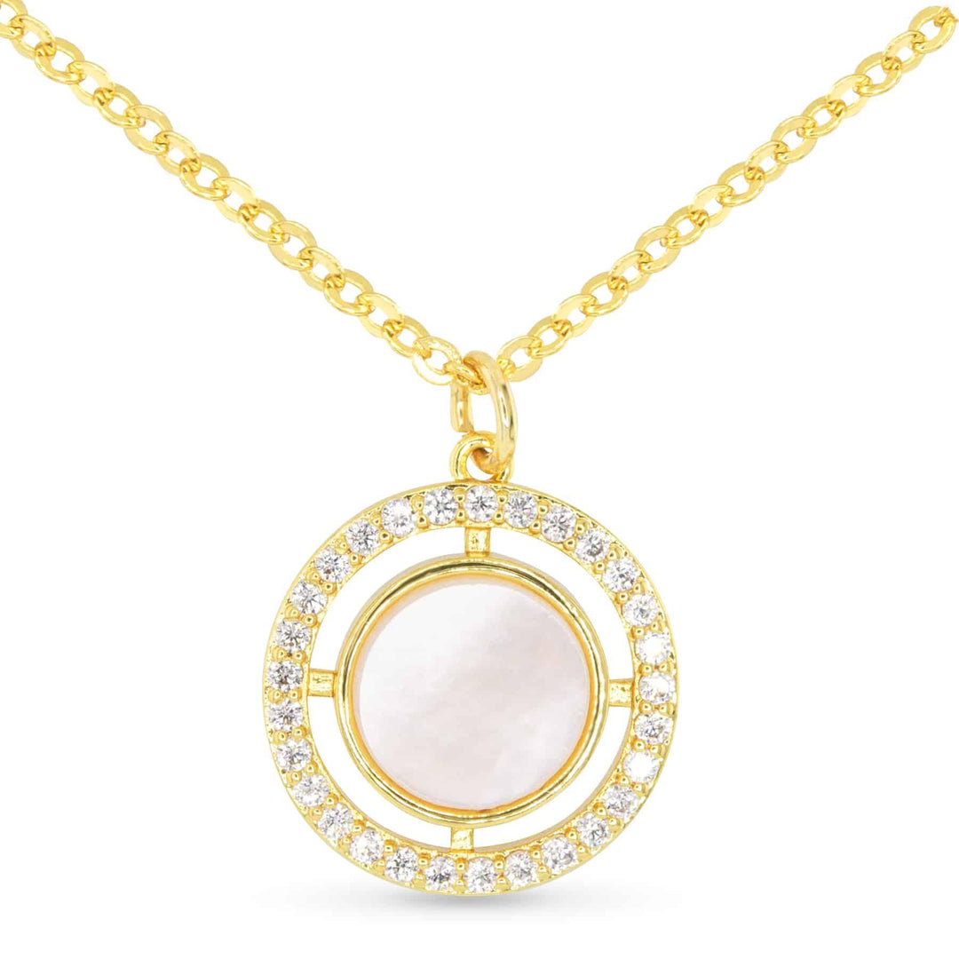 Gold CZ & MOP Circle Pendant Necklace ABC9267