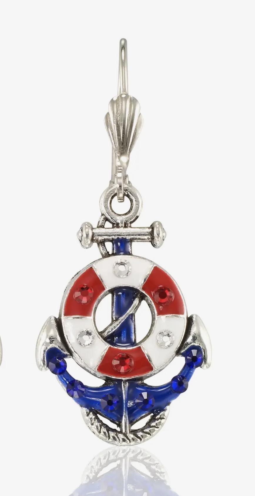 All Aboard Ship Captain Nautical Charm Crystal Earrings AKD526