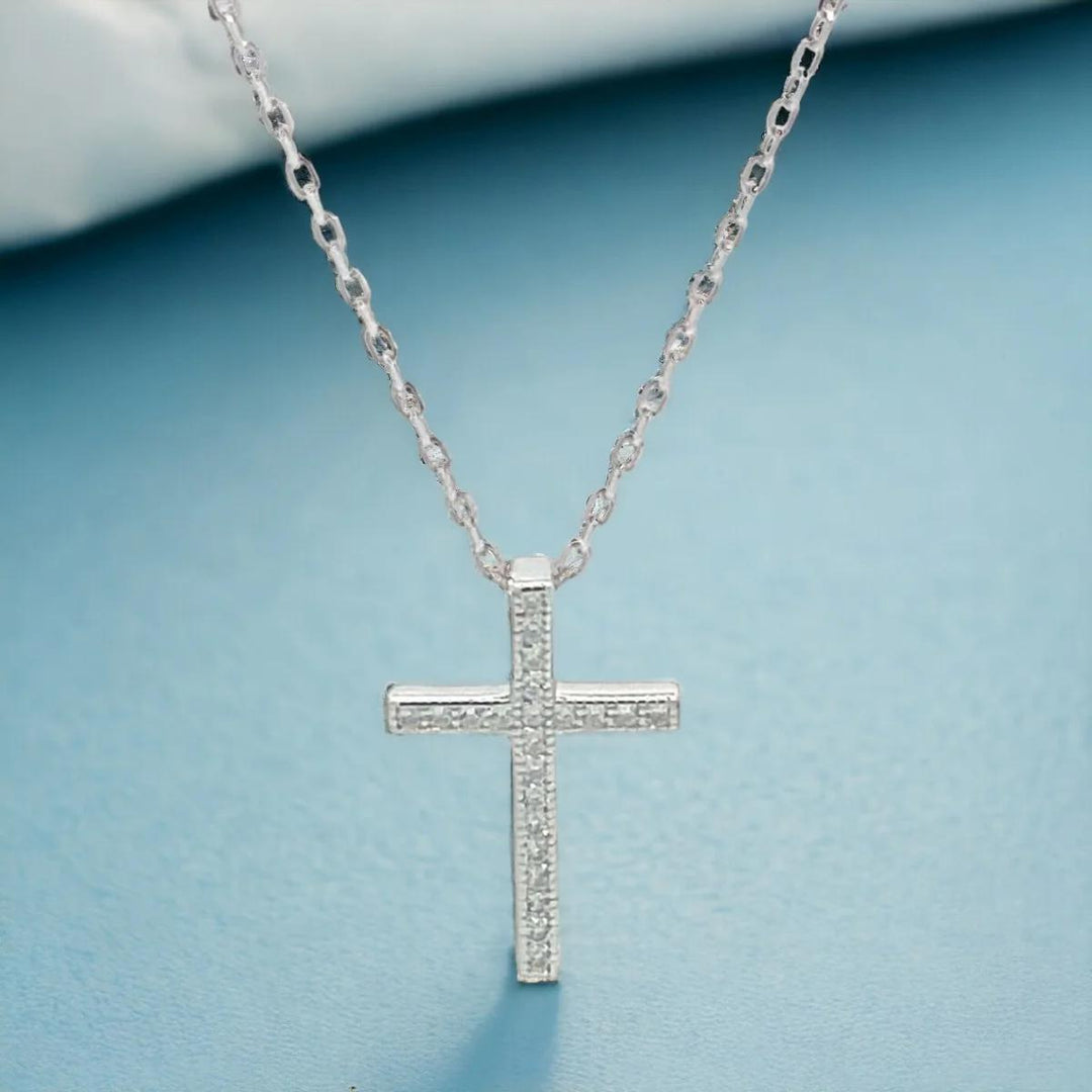 Sterling Silver Cross w/Stones Necklace LJW525