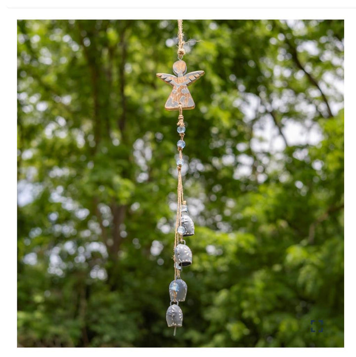 COLOR METAL & WOOD ANGEL WIND CHIMES WITH DANGLING BELLS Asst. ZAR525
